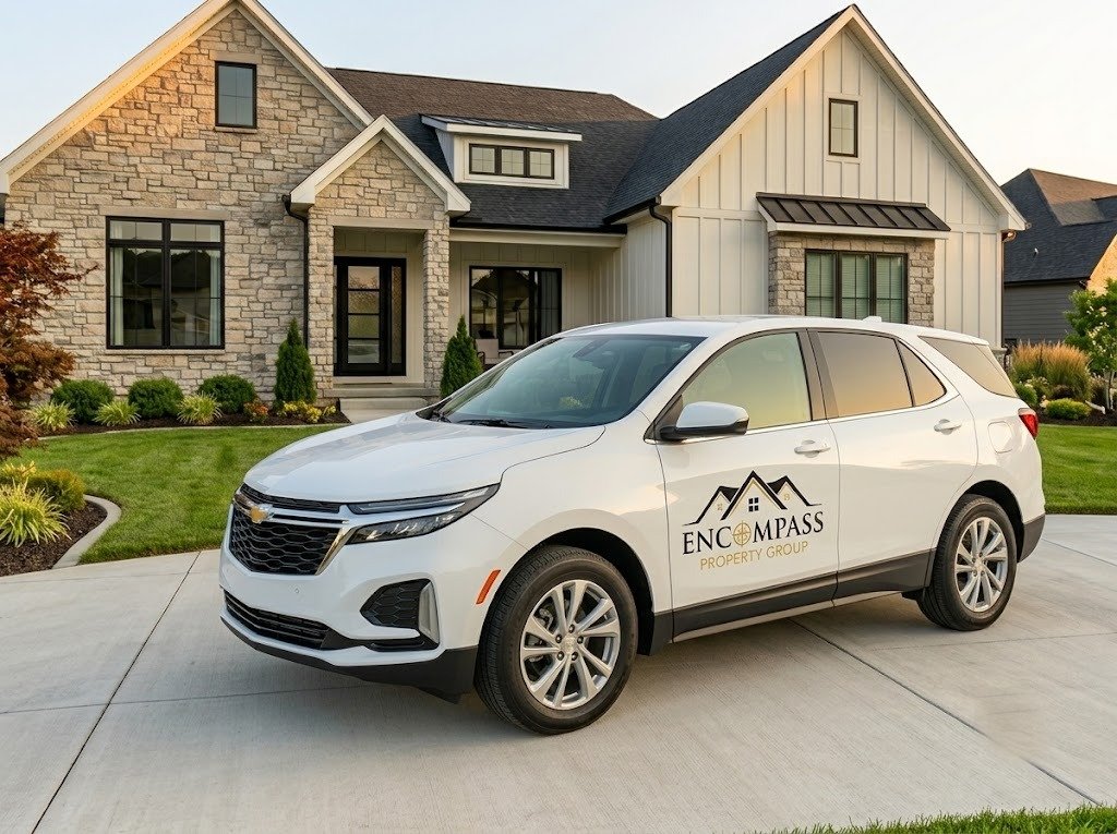 An Encompass Property Group vehicle parked at a Central Missouri home